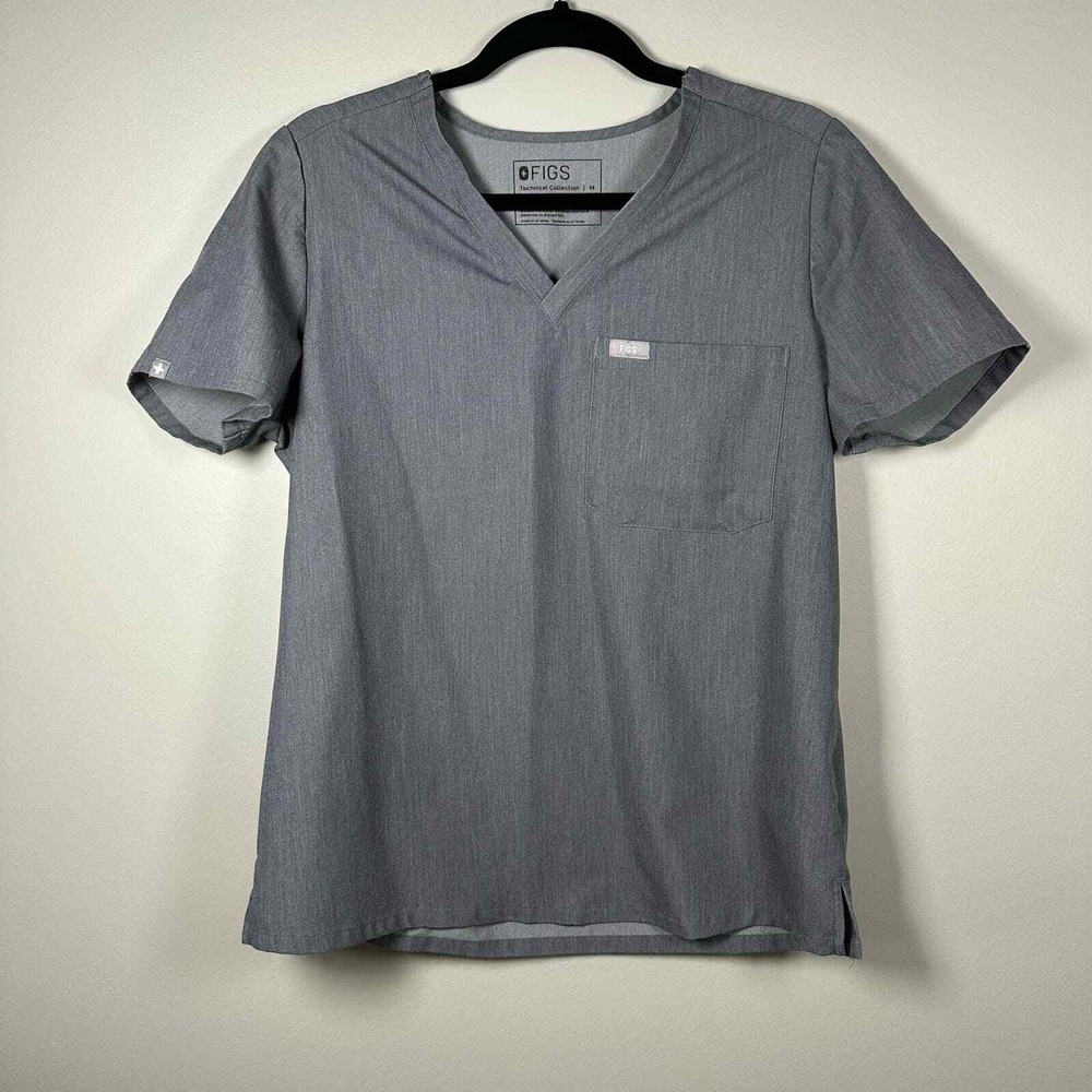 Figs Medium Scrub Top Grey Short Sleeve V-Neck Technical Collection FW1000